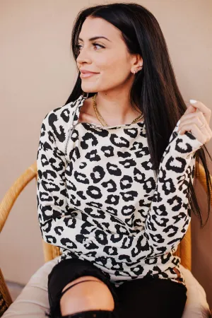 Pullover Sweatshirt - Beige Leopardenmuster mit Seitlichem Reißverschluss