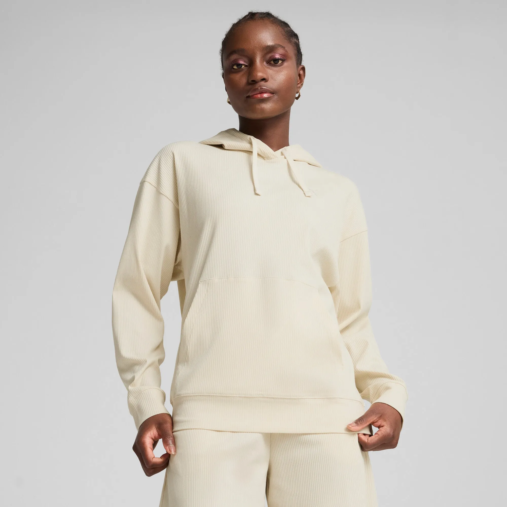 PUMA Damen ESS ELEVATED Komfort-Rippen Kapuzenpullover