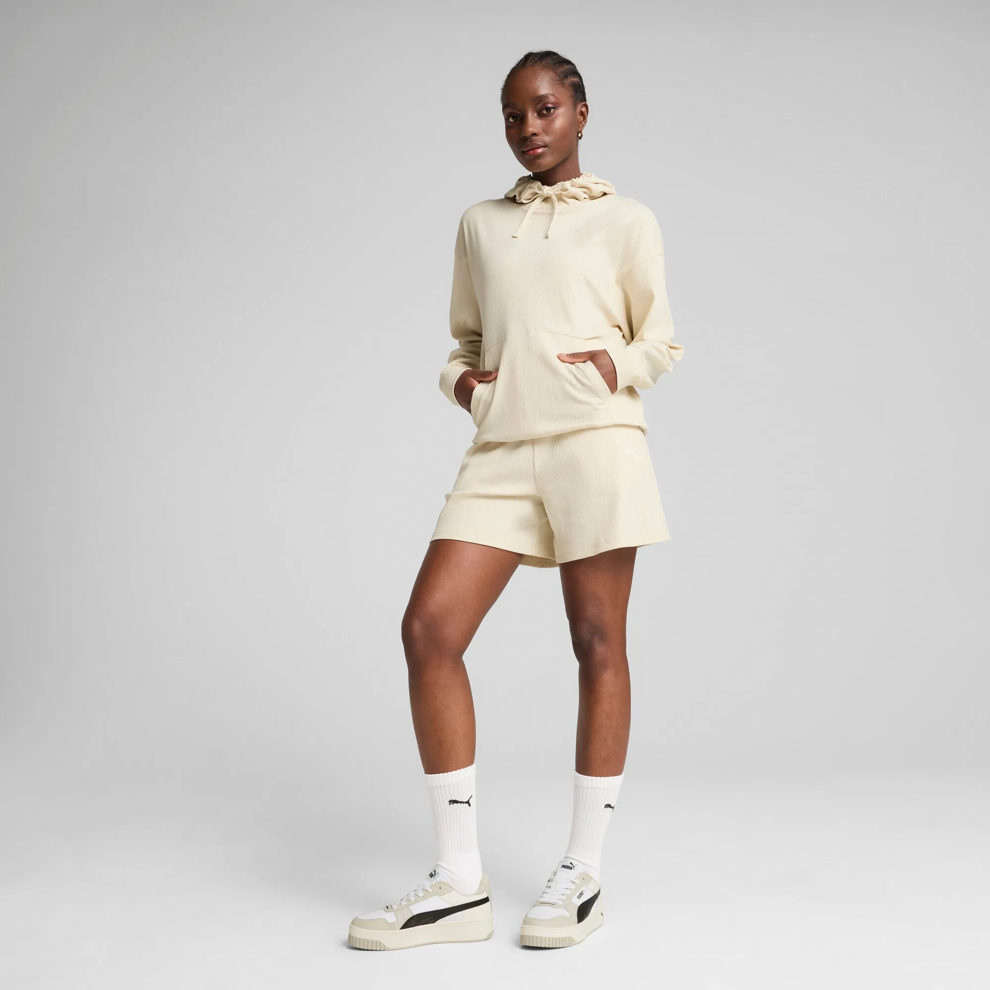 PUMA Damen ESS ELEVATED Komfort-Rippen Kapuzenpullover