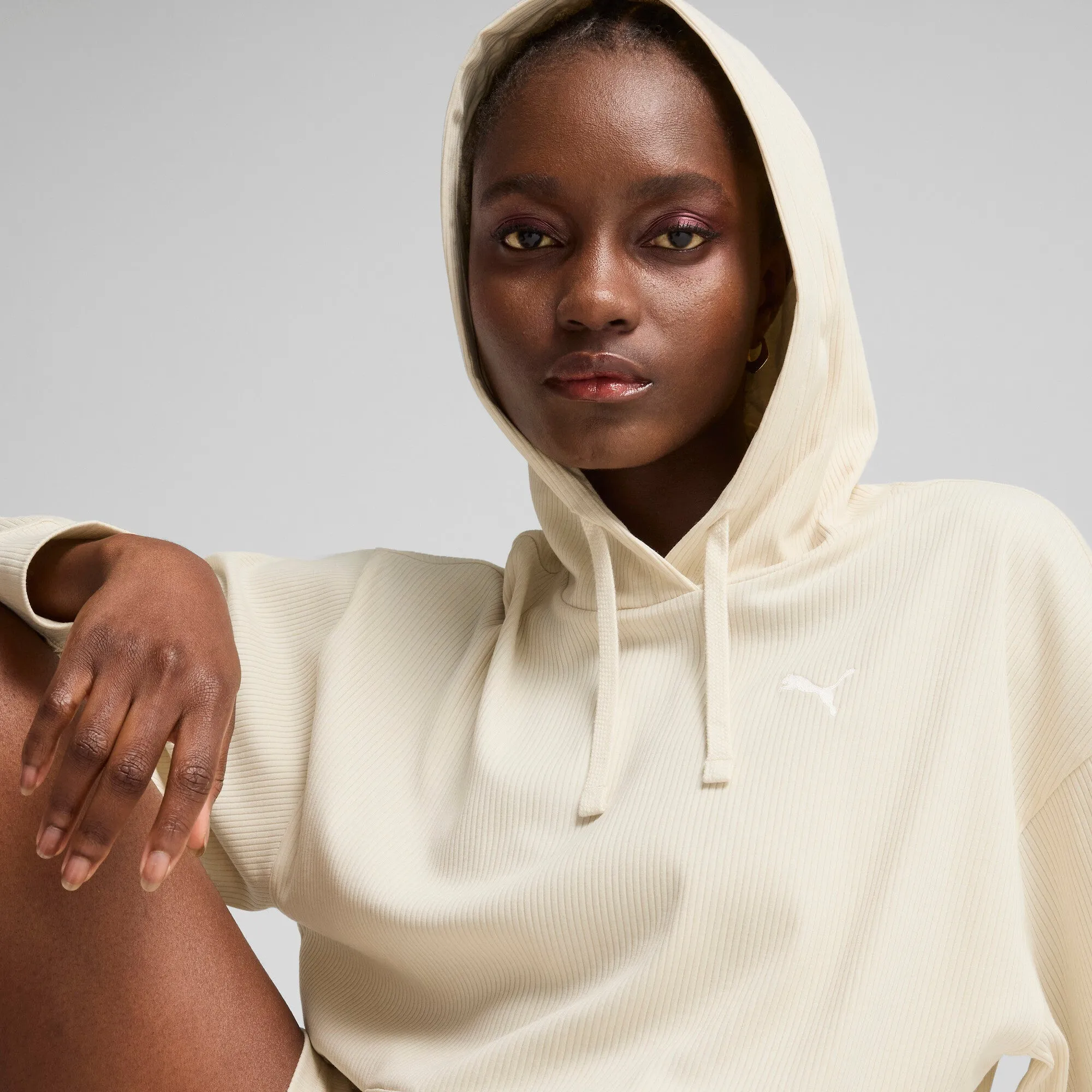 PUMA Damen ESS ELEVATED Komfort-Rippen Kapuzenpullover