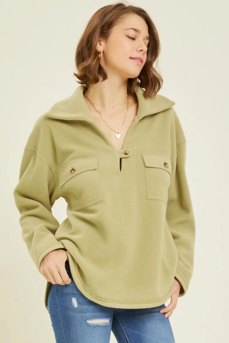 Renlee Fleece-Pullover mit Kragen (Matcha)