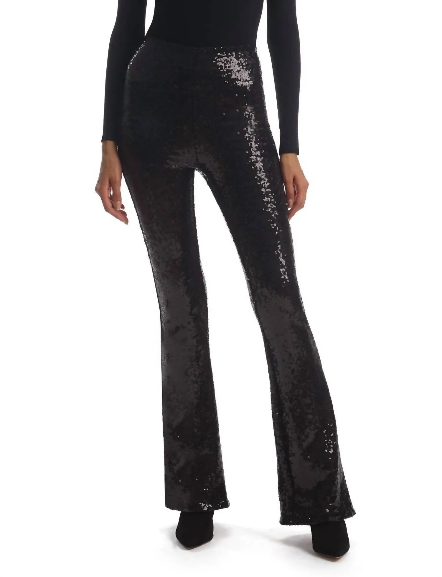 Pailletten-Flare-Legging in Schwarz