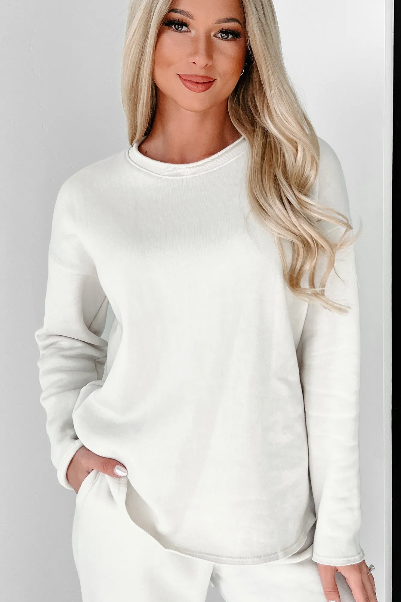 Settled Down Fleece Sweatshirt mit Rohkante (Sand)