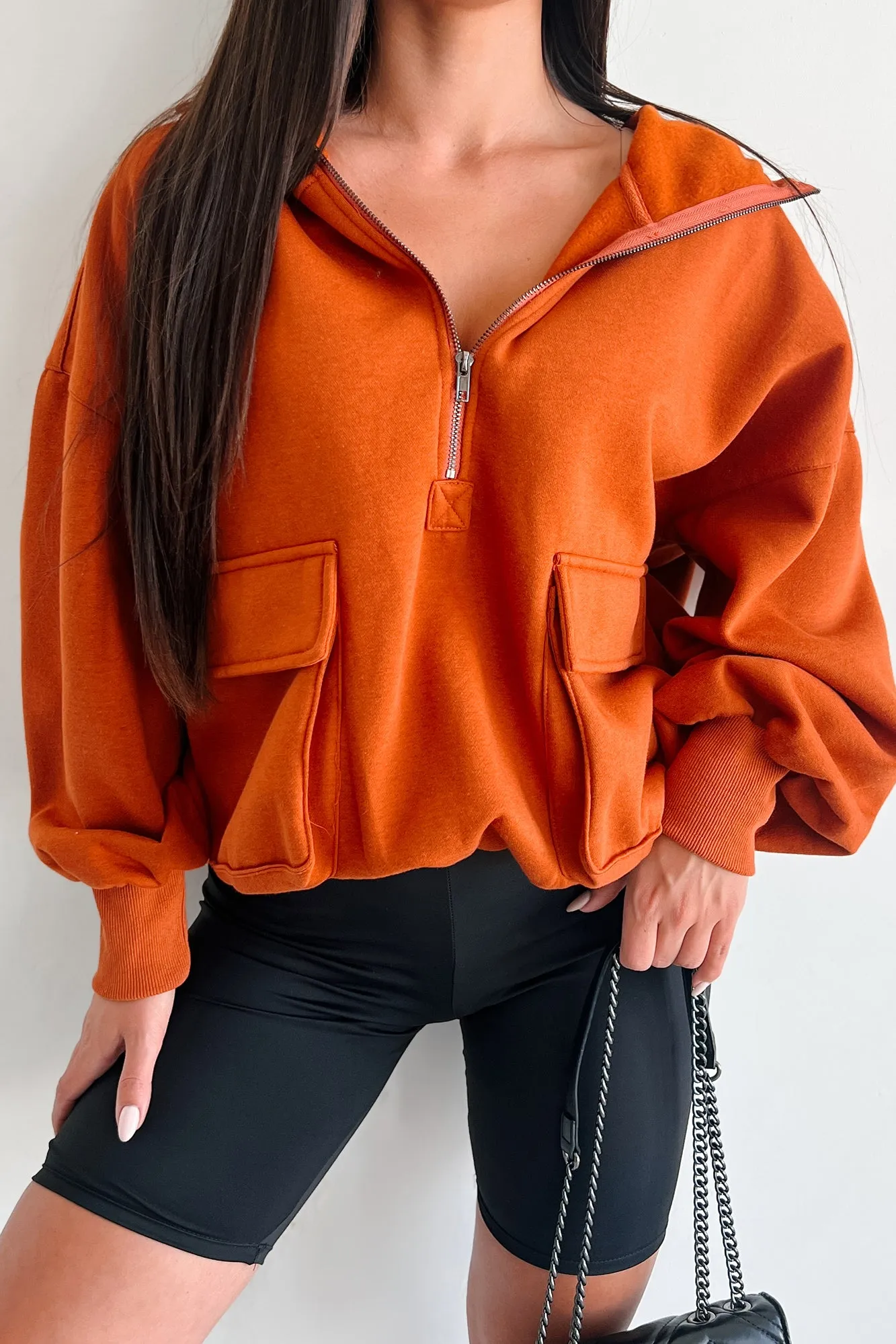 Sie ist Cool Cargo-Taschen-Halbreißverschluss-Hoodie (Vintage Rost)