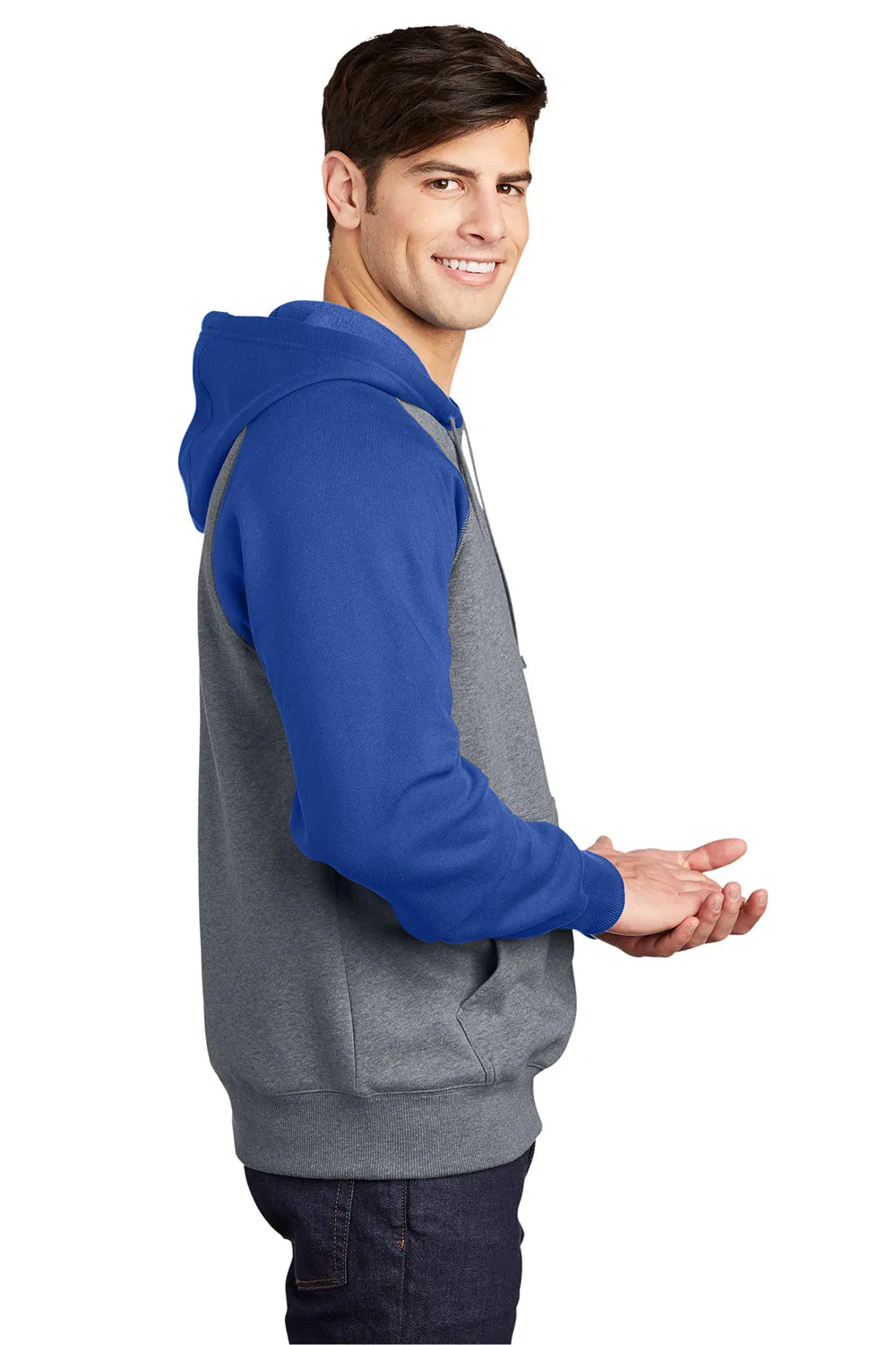Sport-Tek Herren Fleece Kapuzenpullover mit Schrumpffestigkeit und Kangaroo-Tasche - Heather Vintage Grau/Echt Königsblau