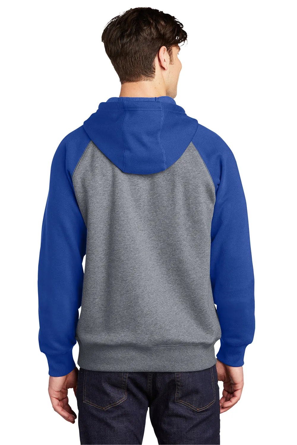 Sport-Tek Herren Fleece Kapuzenpullover mit Schrumpffestigkeit und Kangaroo-Tasche - Heather Vintage Grau/Echt Königsblau
