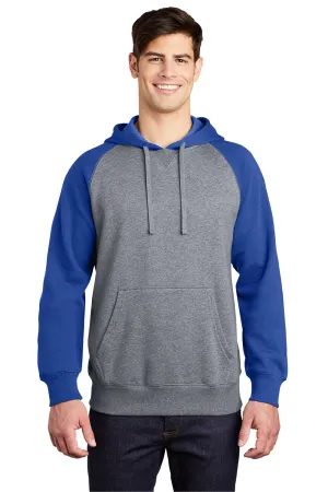 Sport-Tek Herren Fleece Kapuzenpullover mit Schrumpffestigkeit und Kangaroo-Tasche - Heather Vintage Grau/Echt Königsblau