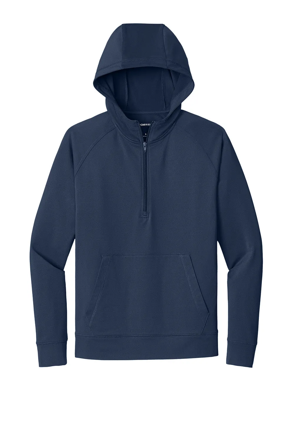 Sport-Tek Herren Sport-Wick Feuchtigkeitstransportierende 1/4-Zip Kapuzenpullover Hoodie mit Beuteltasche - Echt Marineblau