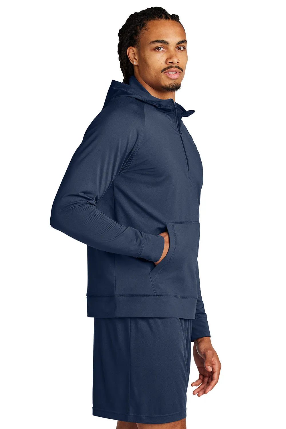 Sport-Tek Herren Sport-Wick Feuchtigkeitstransportierende 1/4-Zip Kapuzenpullover Hoodie mit Beuteltasche - Echt Marineblau