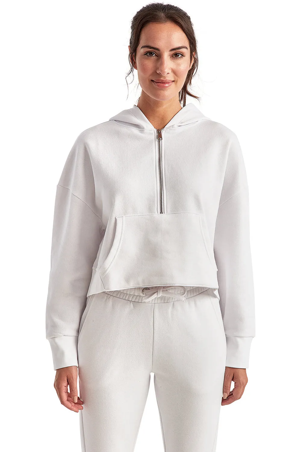 TriDri Damen Alice 1/4-Zip Kapuzenpullover Hoodie mit Beuteltasche - Weiß