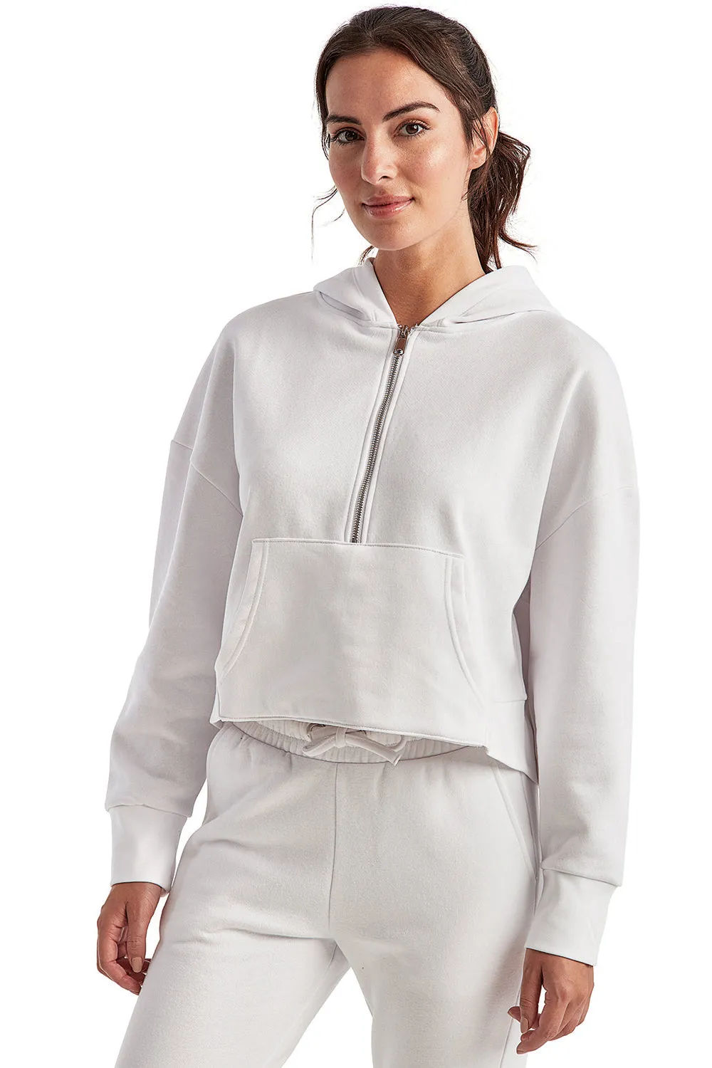 TriDri Damen Alice 1/4-Zip Kapuzenpullover Hoodie mit Beuteltasche - Weiß