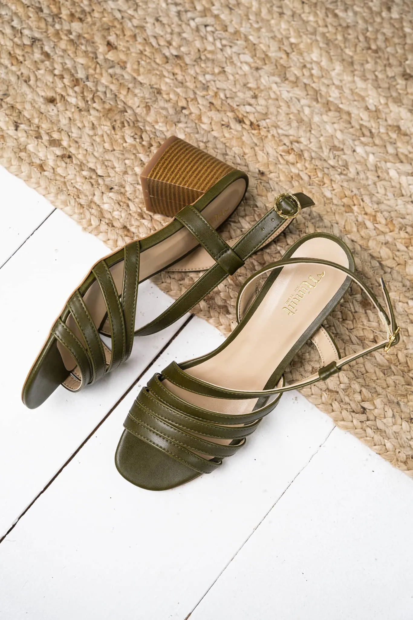 Valensole Blockabsatz Vegan-Leder Slingback Sandalen | Khaki
