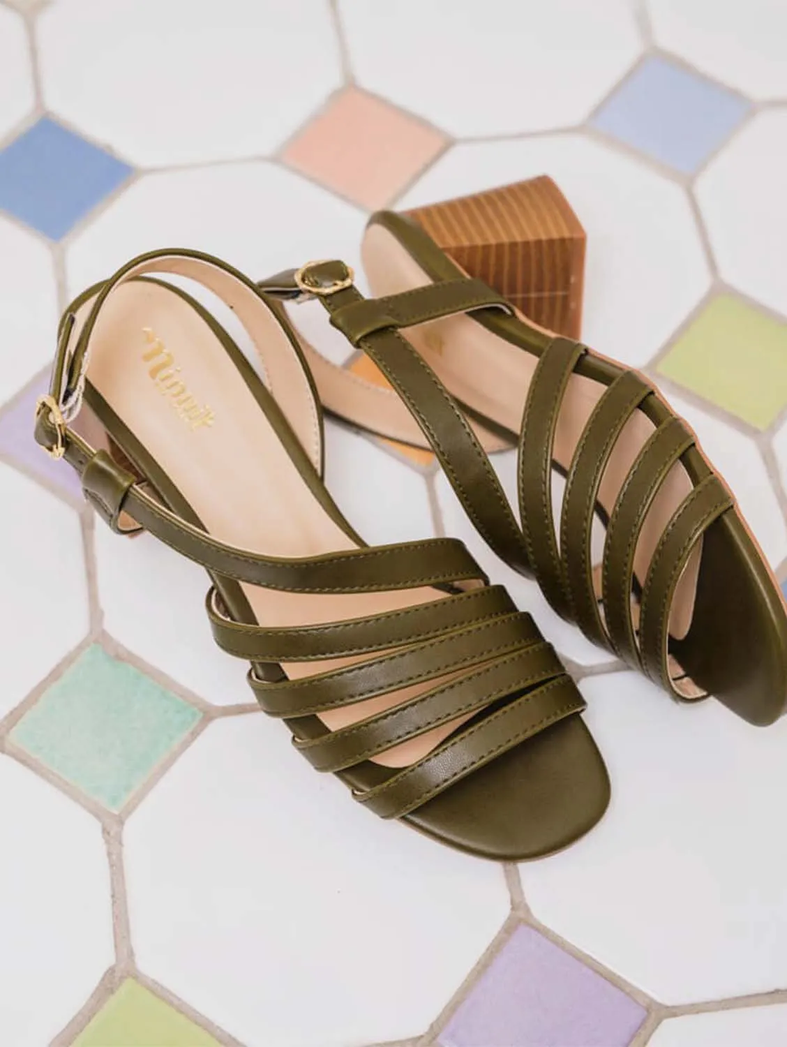 Valensole Blockabsatz Vegan-Leder Slingback Sandalen | Khaki
