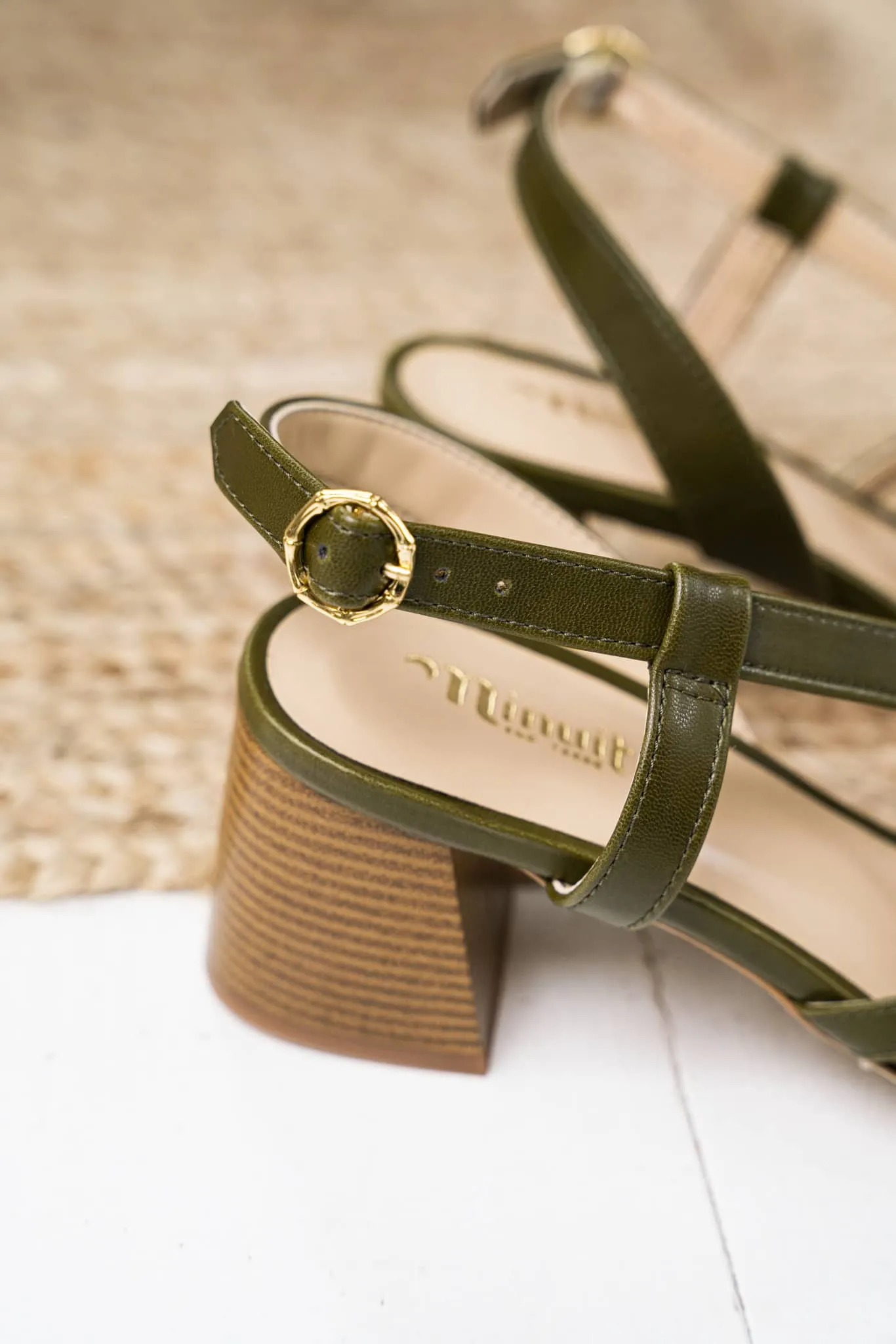 Valensole Blockabsatz Vegan-Leder Slingback Sandalen | Khaki
