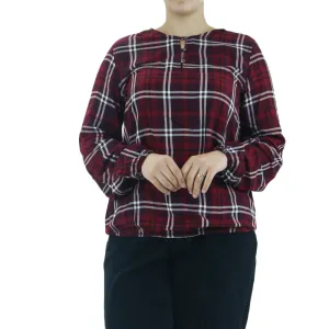 Damen Karo Casual Top, Burgunderrot