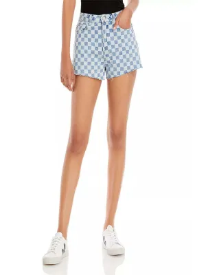 Damen-Karo-Denim-Shorts, Blau