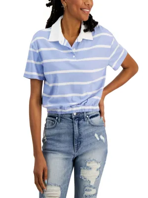 Damen Polo-Shirt mit Kragen und Streifen, Blau/Weiß