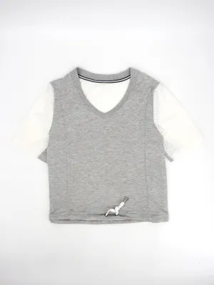 Damen Sporttop mit Farbblock-Design, Grau & Weiß