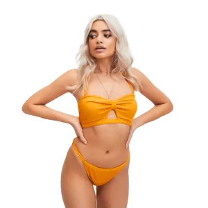 Damen Crinkle Knot Cut Out Bandeau Bikini-Oberteil, Gelb