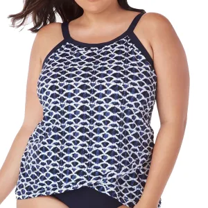 Damen Crossover Saum Tankini Top, Marineblau/Weiß