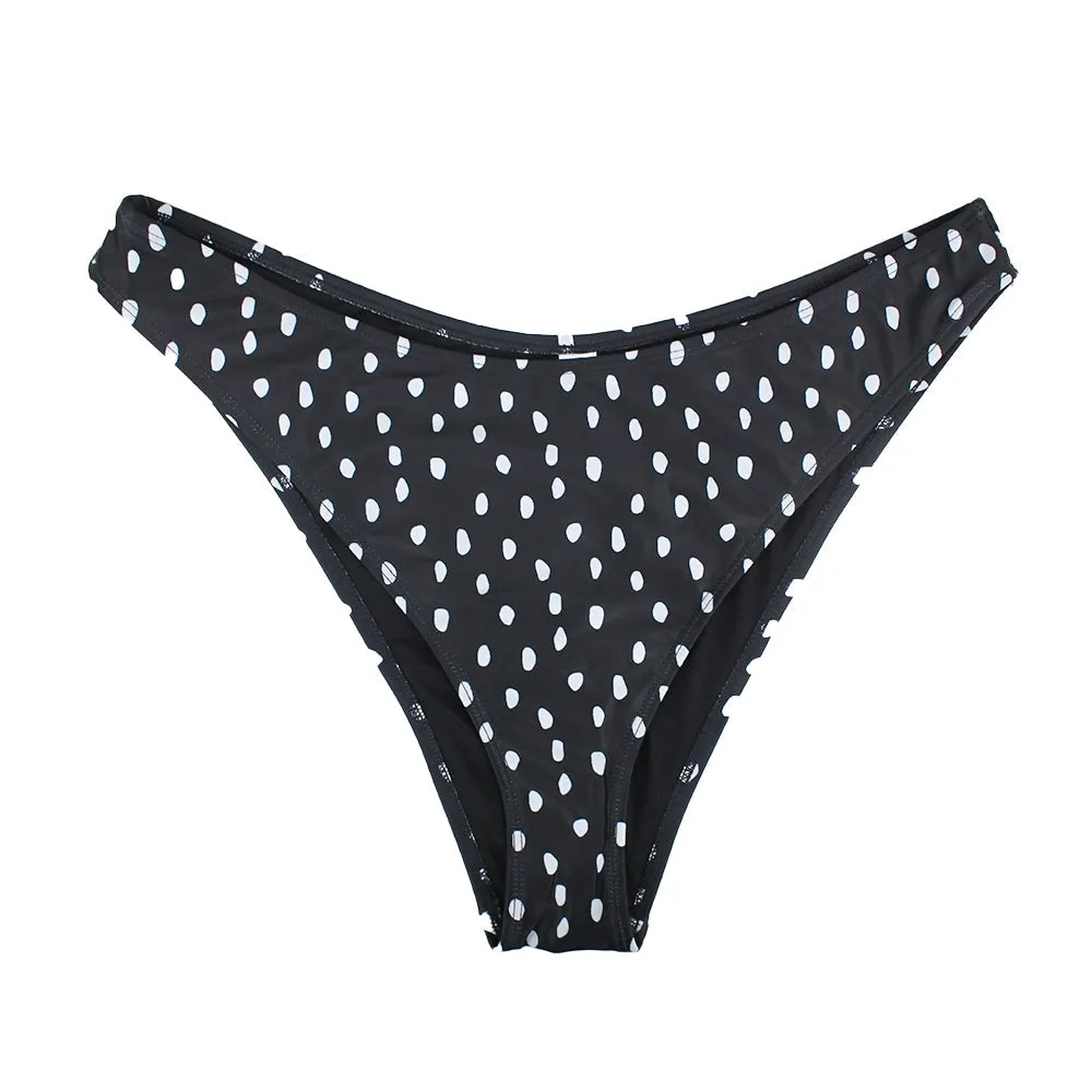 Damen-Punkt-Bikini-Höschen im V-Ausschnitt, Schwarz