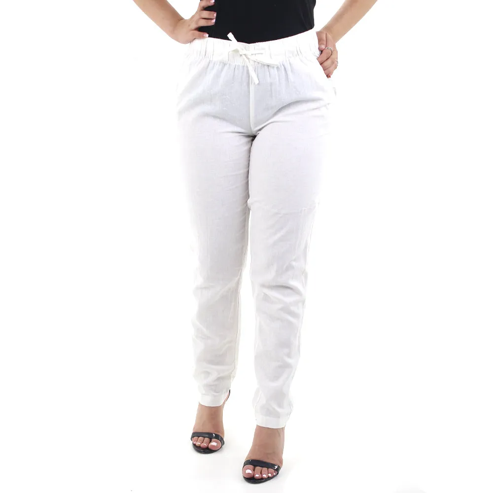 Damen Casual Hose mit Kordelzug, Off White