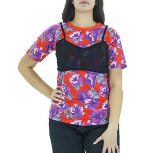Damen Blumen Casual Top, Rot