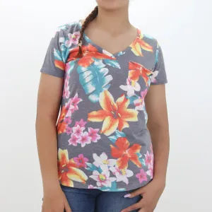 Damen Blumenprint Top, Grau
