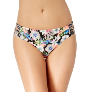 Damen-Bikiniunterteil mit Blumenprint, Schwarz