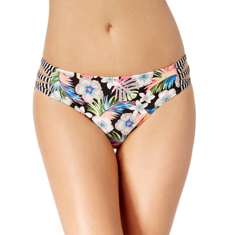 Damen-Bikiniunterteil mit Blumenprint, Schwarz