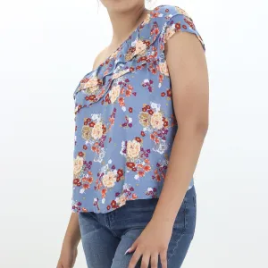 Damen Blumenprint Top, Blau