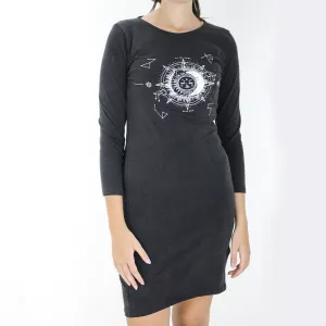 Damen A-Linien Kleid mit Grafikdruck, Schwarz