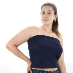 Damen Schulterfreies Baumwoll Crop Top, Marineblau