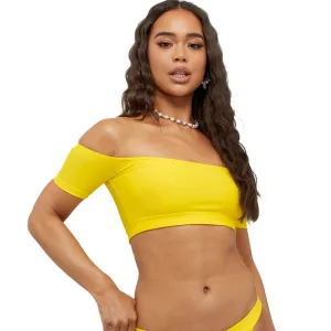 Damen Bikini-Oberteil mit offenen Schultern, Einfarbig, Gelb
