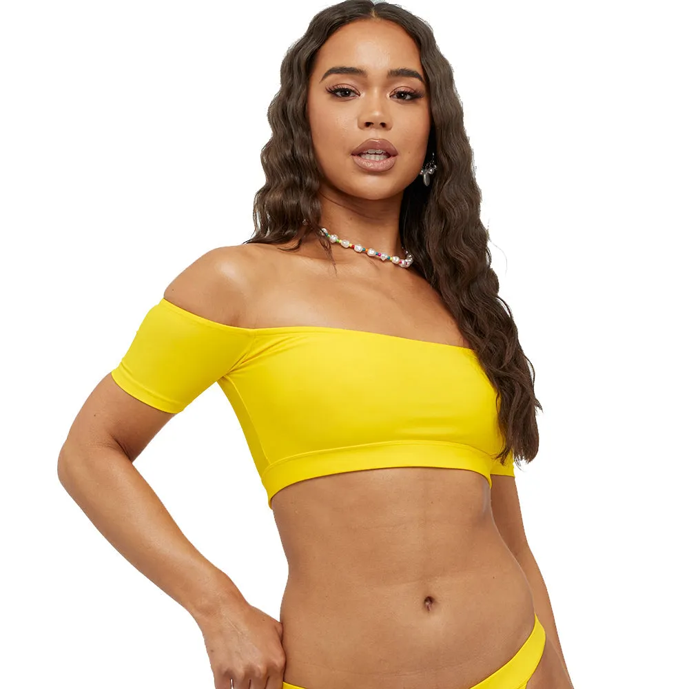 Damen Bikini-Oberteil mit offenen Schultern, Einfarbig, Gelb