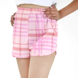 Damen Karo-Sportshorts, Rosa