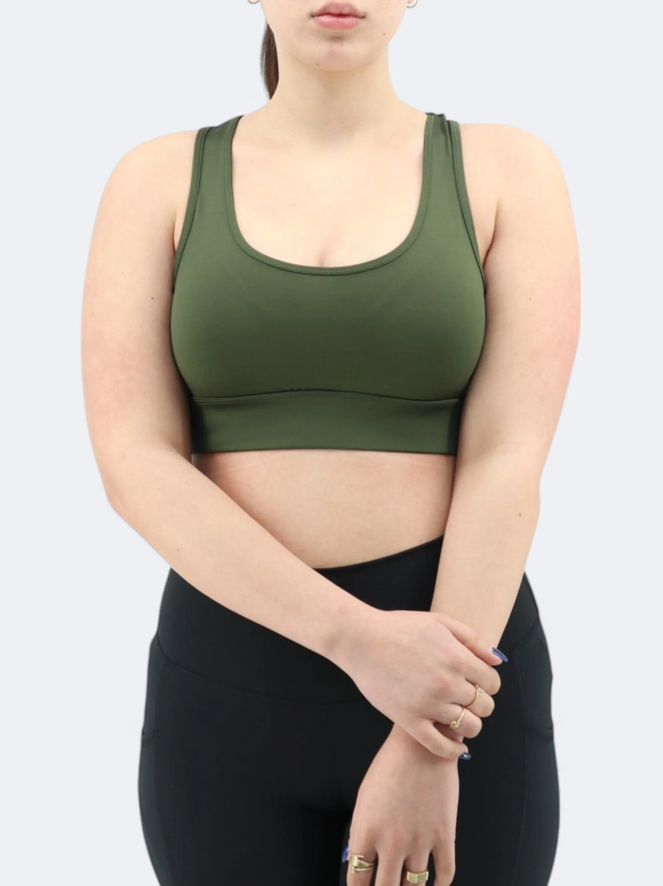 Schlichter sportlicher Cropped Top für Damen, Dunkeloliv