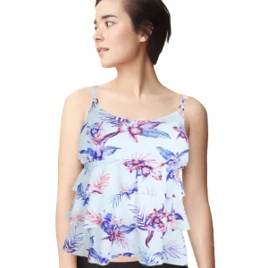Damen Rüschen-Print Tankini-Oberteil, Weiß