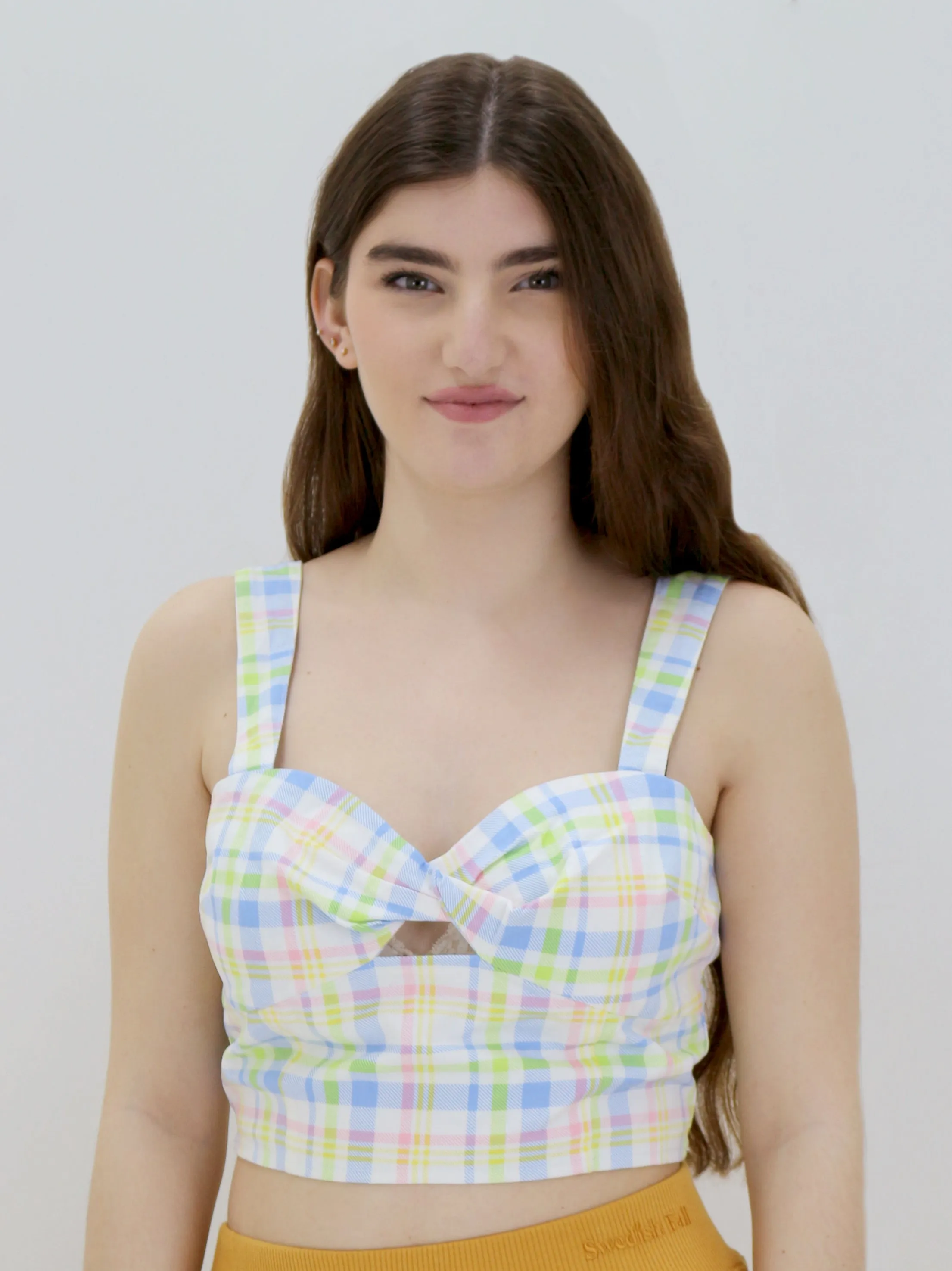 Damen Sweetheart-Ausschnitt Karo Cropped Top, Mehrfarbig
