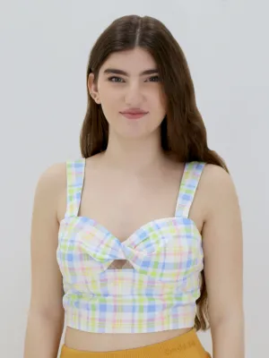 Damen Sweetheart-Ausschnitt Karo Cropped Top, Mehrfarbig