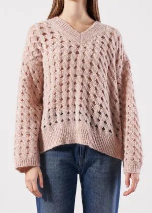 Damen Texturierter Offener Strickpullover, Hellpfirsich