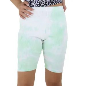 Damen Rippbaumwolle Shorts mit Tie-Dye-Print, Pistazie
