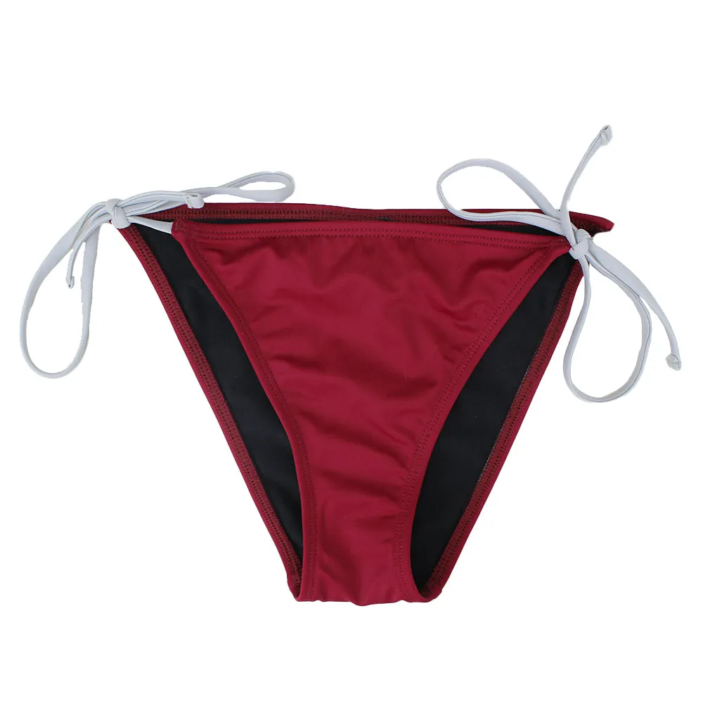 Damen-Bikini-Unterteil mit seitlicher Schnürung, uni, burgunderrot