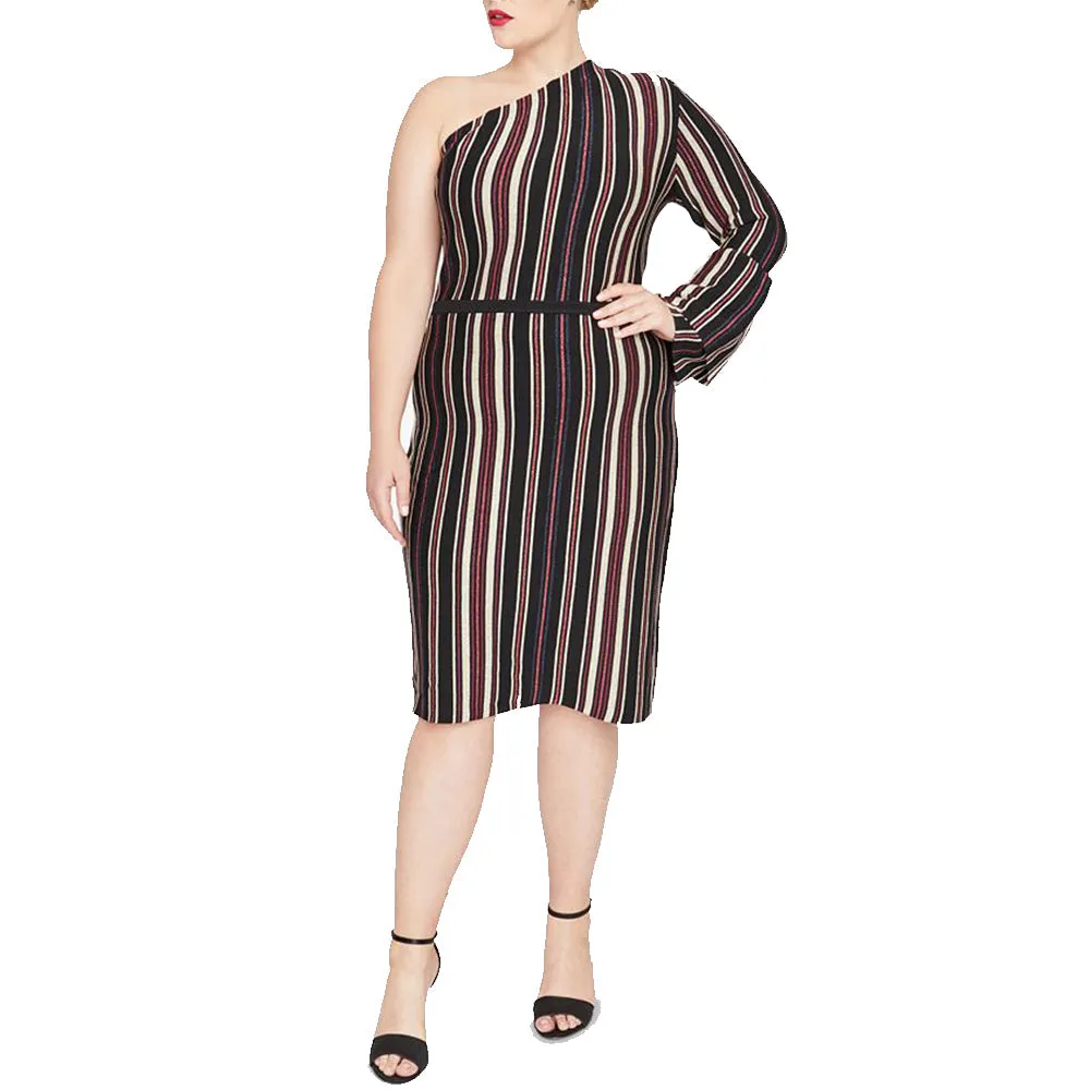 Trendiges Damen-Ein-Schulter-Kleid, Mehrfarbig