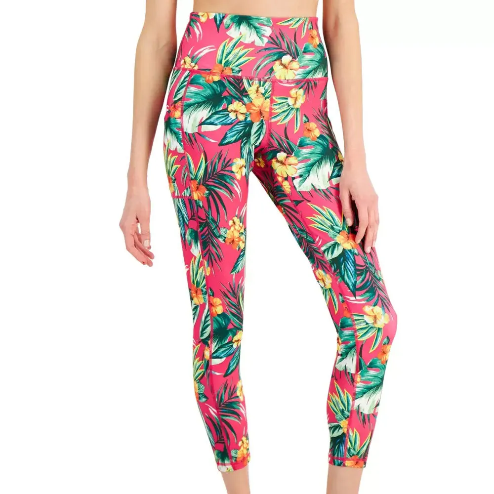 Damen Tropische 7/8 Leggings mit Seitentaschen, Fuchsia